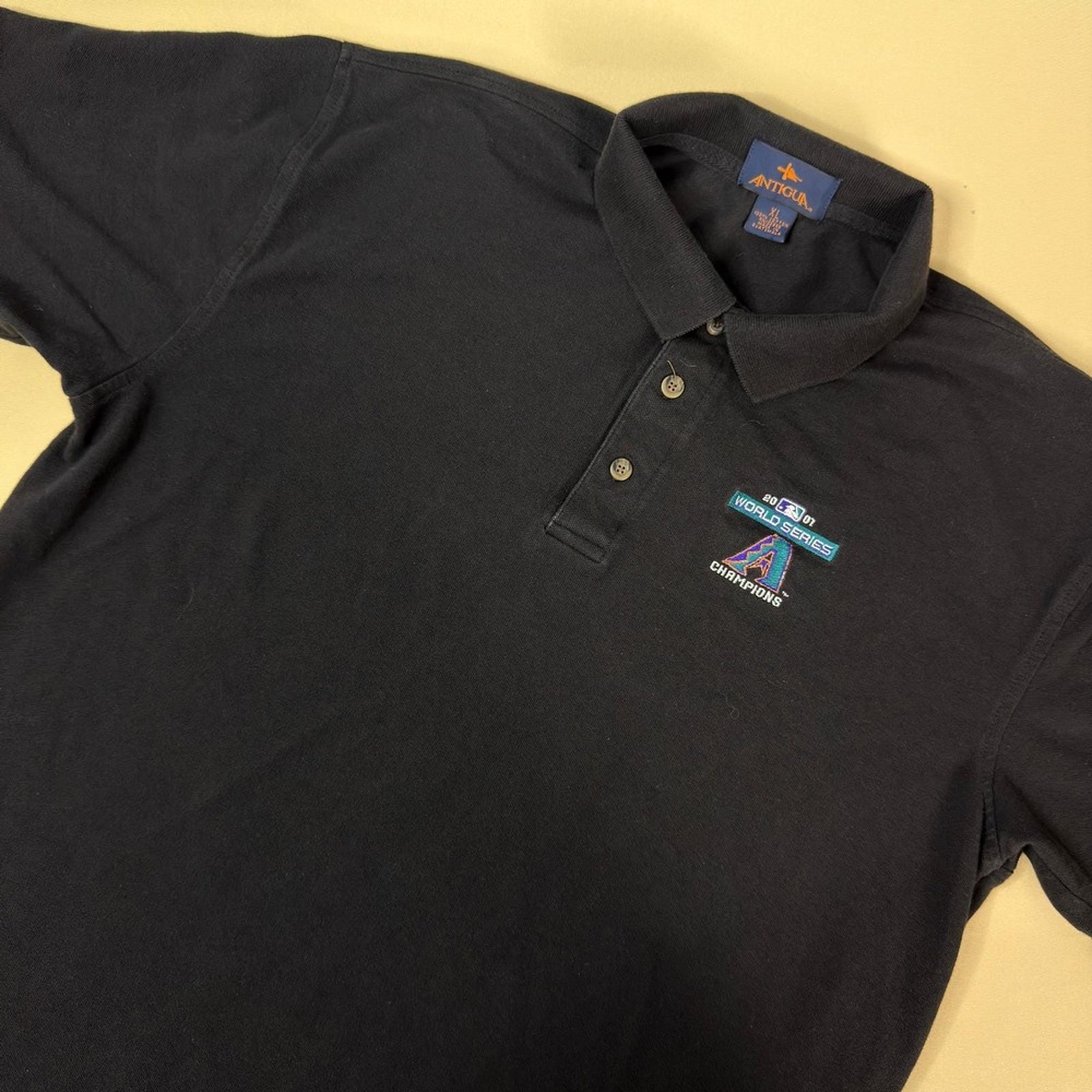 VTG Arizona Diamondbacks 2001 WS Champions Polo Shirt Mens XL Black Antigua